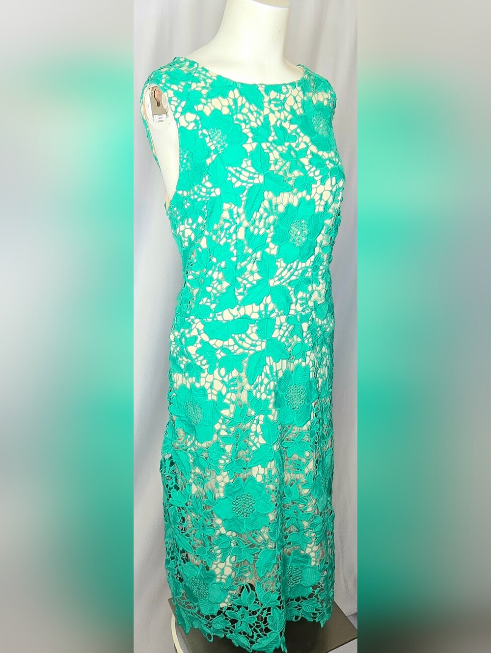 Trulli Green‎ Floral Guipure Lace Tailored Professional Sheath Dress 12 NWOT